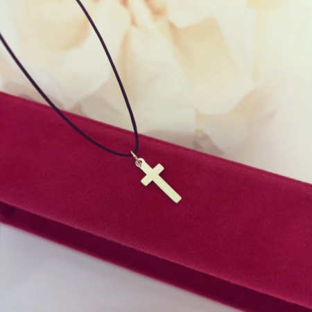 Colier snur reglabil - Colier snur cu pandantiv cruce aur galben 14K