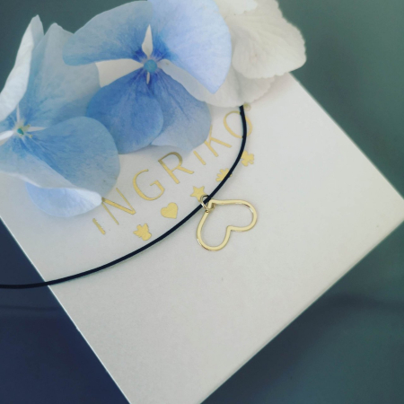 Colier snur reglabil - Colier snur cu pandantiv inimioara din aur galben 14K