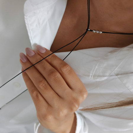 Colier snur negru cu bilute din argint 925 rodiat [2]