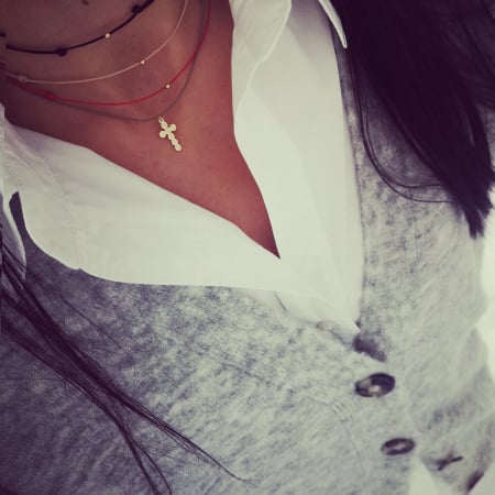 Colier snur reglabil - Colier snur reglabil cu biluta din aur galben 14K