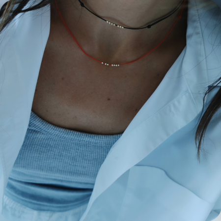 Choker aur - Colier snur reglabil cu bilute striate din aur 585