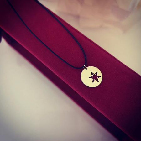 Choker aur - Colier snur reglabil cu fulg de nea din aur galben 14K