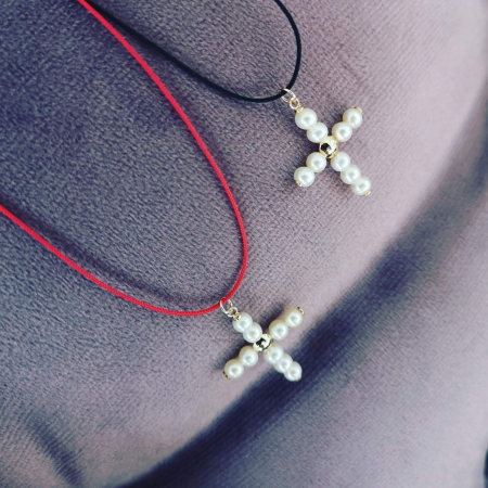 Colier snur reglabil cu pandantiv aur 14K Cruce cu Perle de cultura [3]