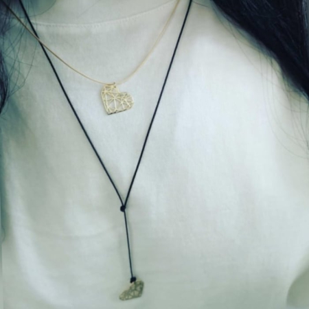 Colier snur reglabil cu pandantiv inima origami din aur 14K [2]