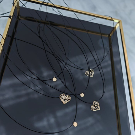 Colier snur reglabil cu pandantiv inima origami din aur 14K [3]