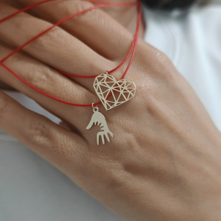 Colier snur reglabil cu pandantiv inima origami din aur 14K [3]