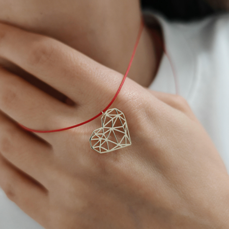 Cadou pentru Iubita - Colier snur reglabil cu pandantiv inima origami din aur 14K