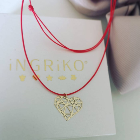 Colier snur reglabil cu pandantiv inima origami din aur 14K [4]