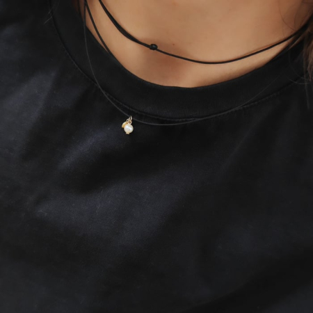 Colier snur reglabil cu perla si mini banut aur 14K [2]