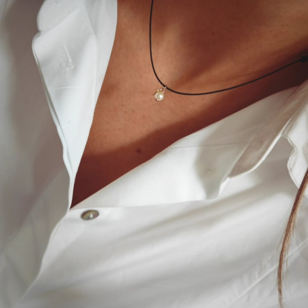 Colier snur reglabil cu perla si mini banut aur 14K [1]