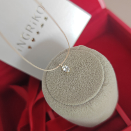 Cadou pentru Iubita - Colier Snur Reglabil cu Topaz Alb Oval, Montura Solitaire din Aur Galben 14K