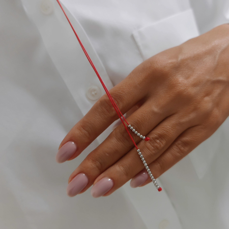 Colier snur rosu minimalist cu bilute din argint 925 rodiat [2]