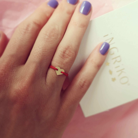 Inel cu snur reglabil Inimioara 7mm aur [2]