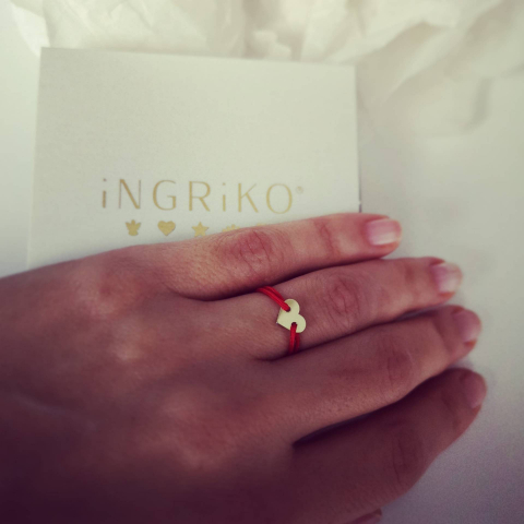 Bijuterii Personalizate - Inel cu snur reglabil Inimioara 7mm aur