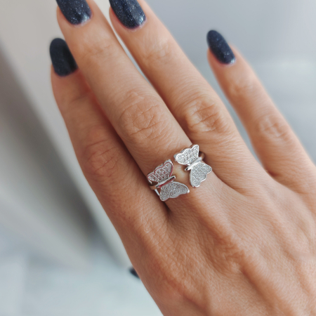 Inel Fluture Deschis cu Zirconii din Argint 925 Rodiat [1]
