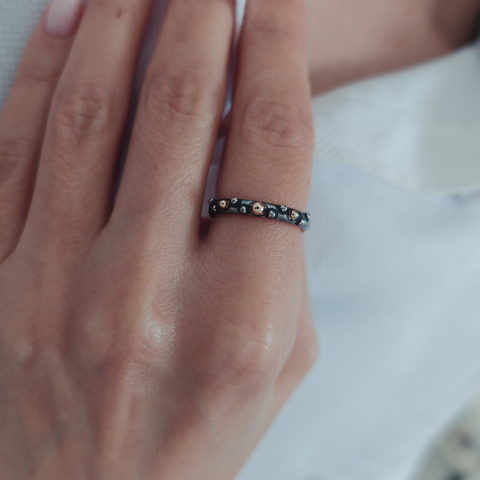 Inele - Inel geometric din argint 925 cu accente din aur 9K