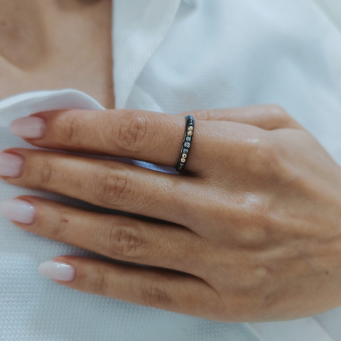 Inele - Inel geometric din argint 925 cu aur 9K si zirconii