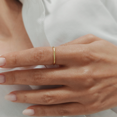 Inele de Argint - Inel geometric din argint placat cu aur, finisaj hammered