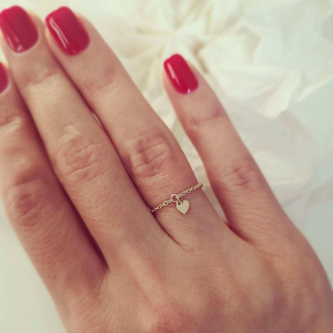 Bijuterii Personalizate - Inel lant inima aur galben 14K