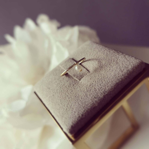 Inel minimalist aur 14K cu perla, pentru falanga [1]