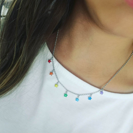 Bijuterii Personalizate - Lantisor argint copii cu stele curcubeu
