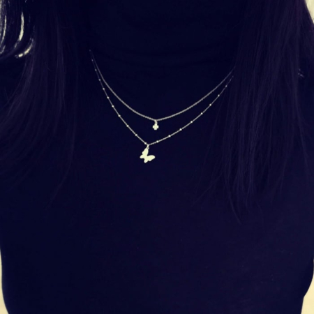 Lantisor Argint Femei - Lantisor argint femei – colier dublu cu fluture si trifoi