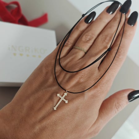Lantisoare - Lantisor copii cu snur reglabil si cruciulita aur galben 14K