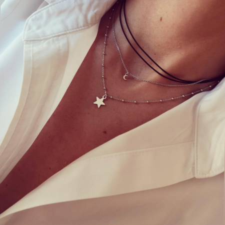 Bijuterii Personalizate - Lantisor dublu din argint 925 cu stea si luna