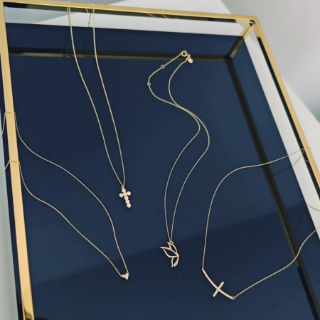 Lantisor minimalist cruciulita Aur galben 14K [4]