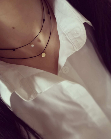 Colier snur reglabil cu perla si mini banut aur 14K [4]