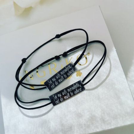 Bratara snur argint - Set 2 Bratari Personalizate Argint 925 Rodiat Placuta Gravata