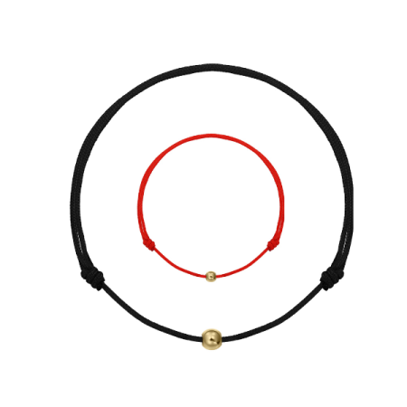 Bratari cu Bilute de Aur - Set Bratari Cuplu din Aur 14K cu Biluta 2,5 mm si Snur Reglabil