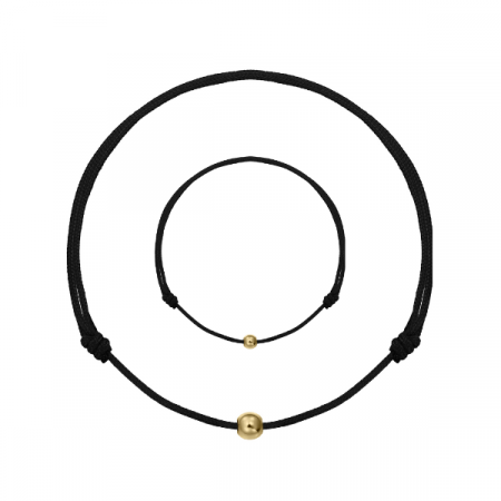 Bijuterii Personalizate - Set bratari cuplu snur negru si biluta aur 585