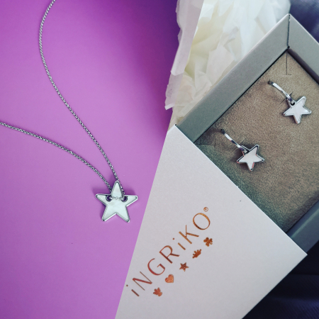 Cadouri - Set lantisor si cercei argint 925 stele sidef