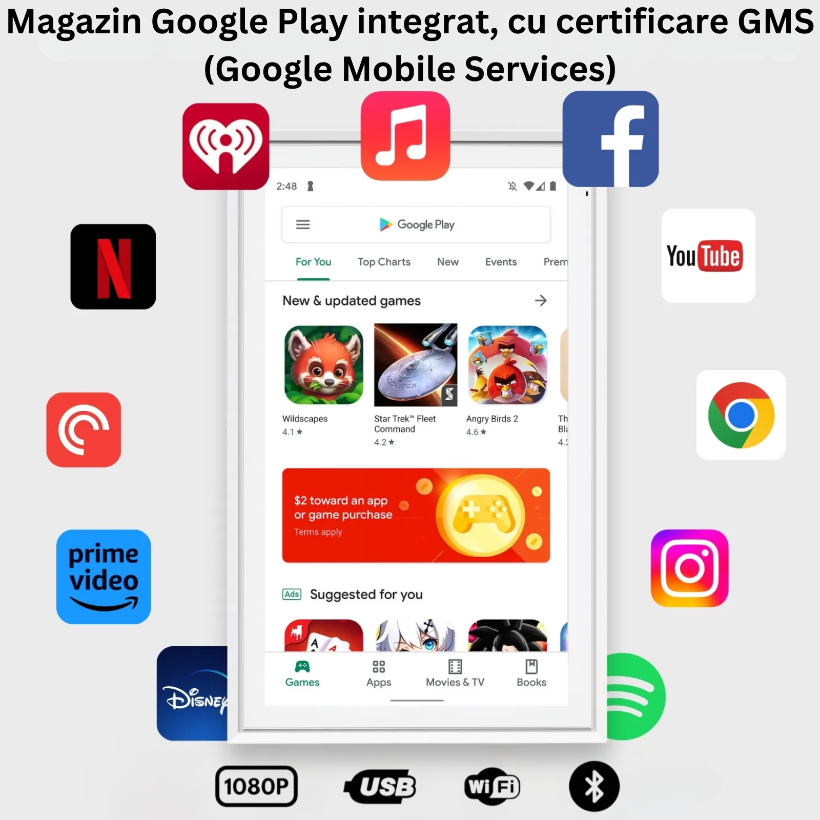tableta de perete cu aplicatii si google play