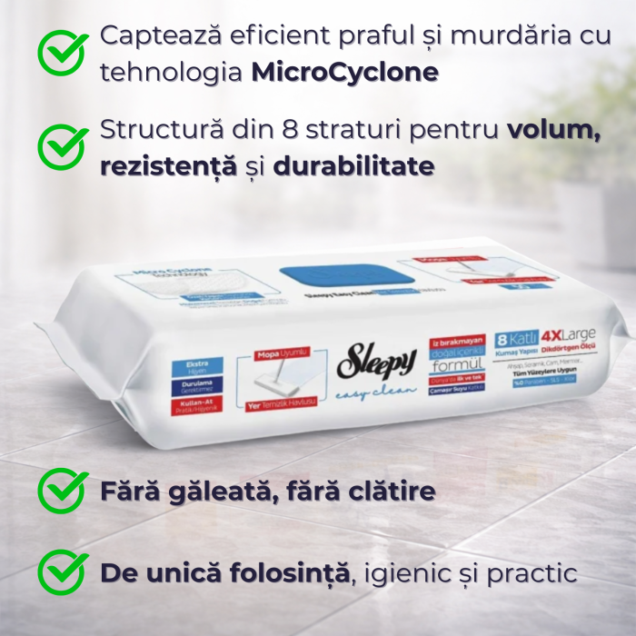 Lavete Mop Sleepy Easy Clean Bleach Additive 50 buc, 4XL, fara clatire, mop pardoseala [3]