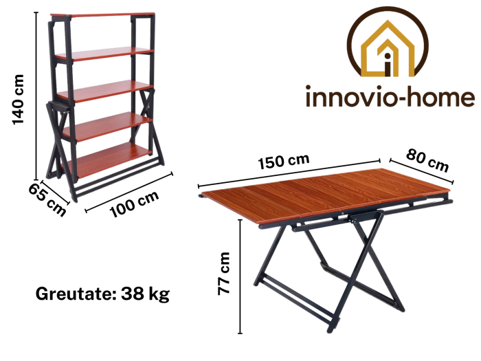 Masă Transformabilă în Raft 2-în-1 – Design Modern, Raft cu 5 Polițe, Masă pentru 6 Persoane | Innovio-Home [7]