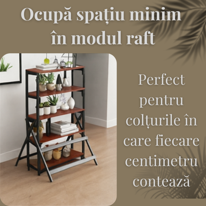 Masă Transformabilă în Raft 2-în-1 – Design Modern, Raft cu 5 Polițe, Masă pentru 6 Persoane | Innovio-Home [4]