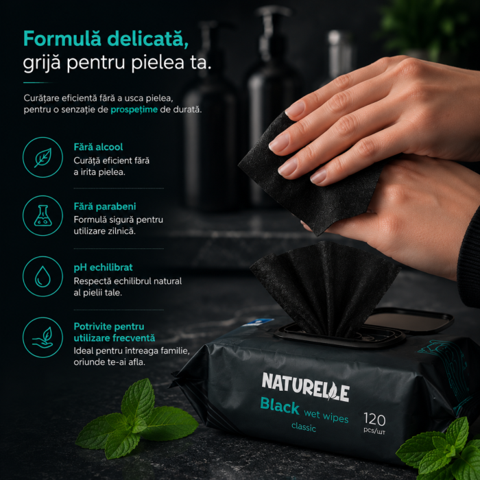 Pachet 3x Șervețele Umede Naturelle Black 120 Buc | Fără Alcool [4]