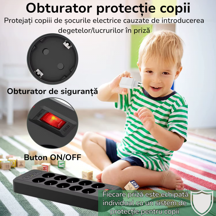 Prelungitor 10 Prize cu 4 USB (USB-C PD 30W), 4000W, Protectii Multiple, 2m Cablu [3]