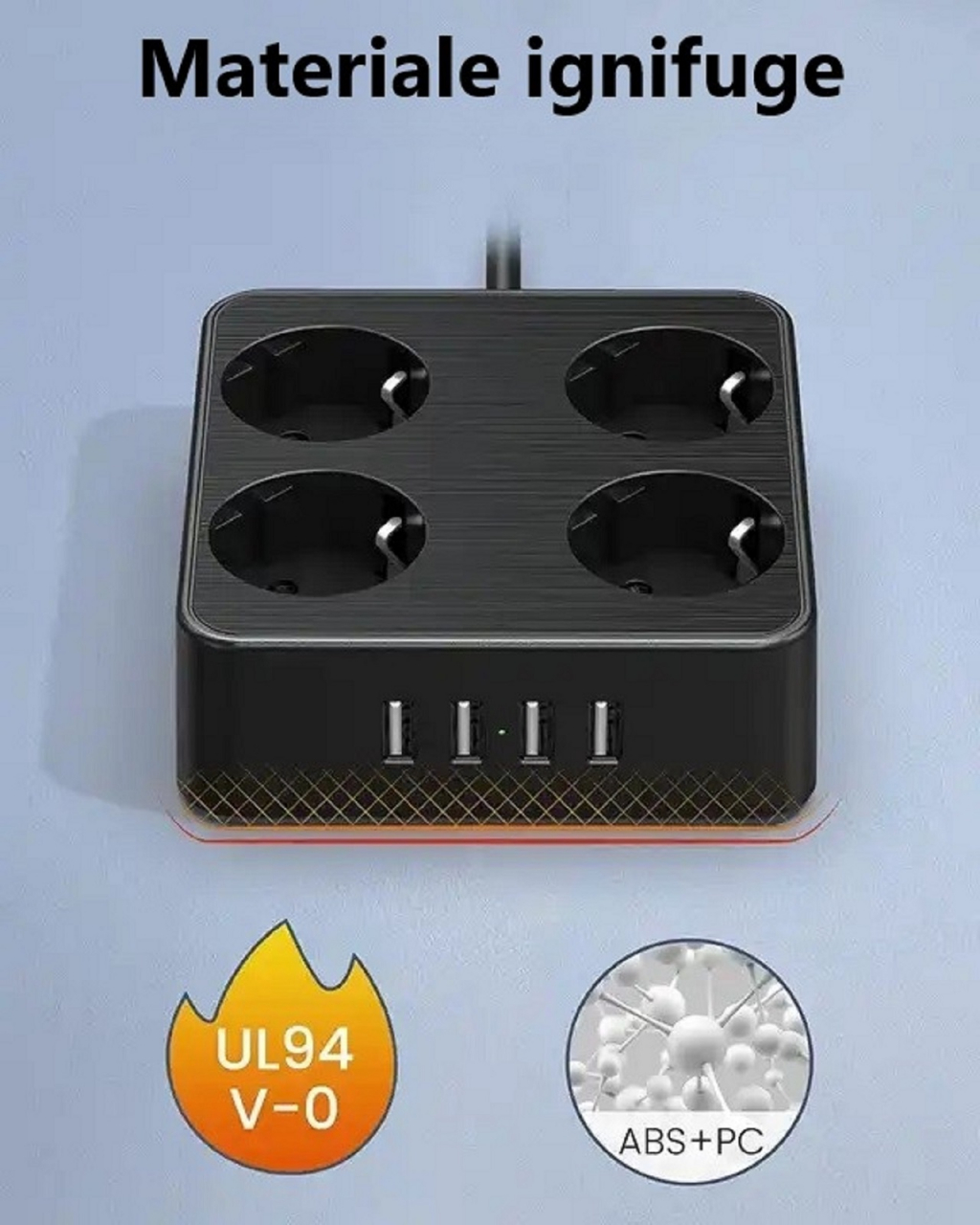 Prelungitor de putere mare cu cu 4 prize si 4 porturi USB si cu multiple protectii [8]