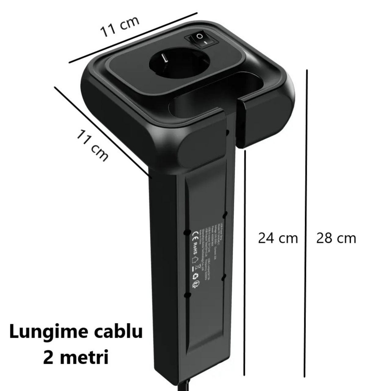 Prelungitor pentru birou INNOVIO, Putere mare 4000W/16A, Impamantare, Multiple protectii, Protectie copii, 4 prize de curent alternativ, 2 porturi USB-A, 1 port USB-C, Cablu 2 m, Negru [3]