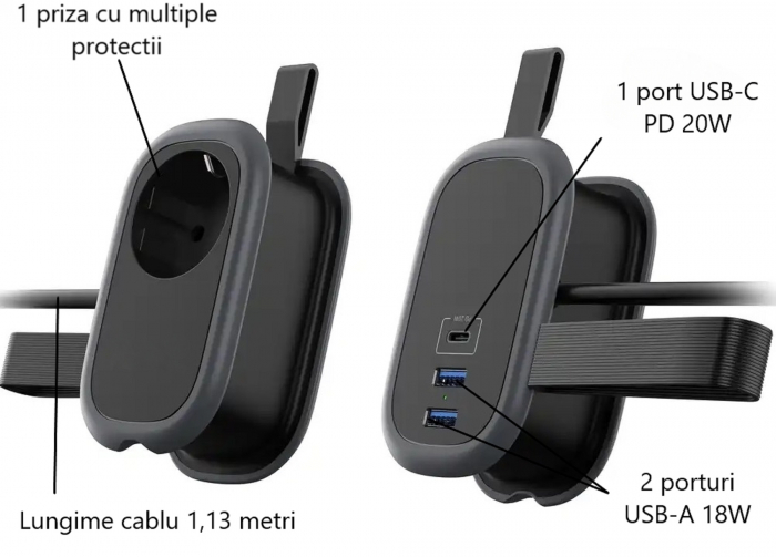 Prelungitor portabil cu USB și priză AC – 4000W, ideal călătorii [12]