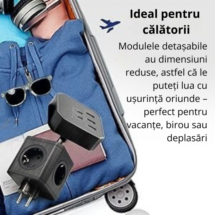 Prelungitor vertical modular 3-în-1 cu 10 prize și 5 porturi USB [7]