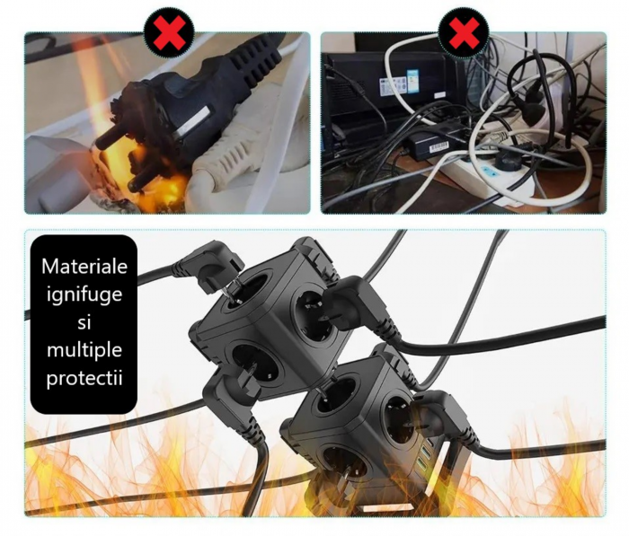 Prelungitor vertical modular 3-în-1 cu 10 prize și 5 porturi USB [12]