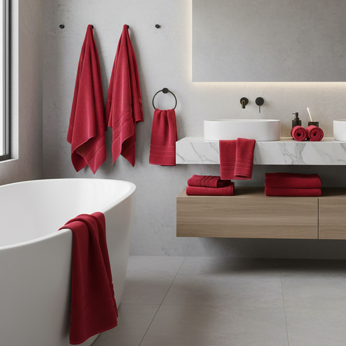 Prosop baie bumbac 100% roșu, 600 g/m², 70×140 cm [3]