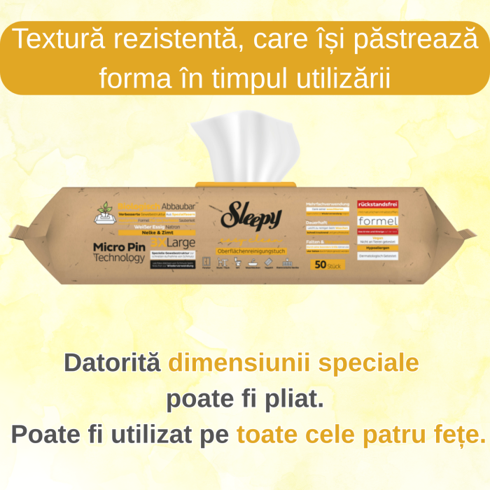 Șervețele Umede Biodegradabile Sleepy Bio Clove & Cinnamon 50 buc, Multisuprafețe 3XLarge [4]