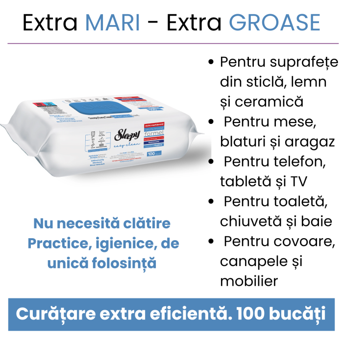 Șervețele umede multisuprafețe Sleepy Easy Clean Bleach Additive 100 buc, curățare intensă [3]