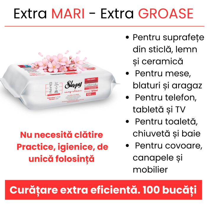 Servetele umede multisuprafete Sleepy Cherry Blossom 100 buc – fara parabeni si clor [3]