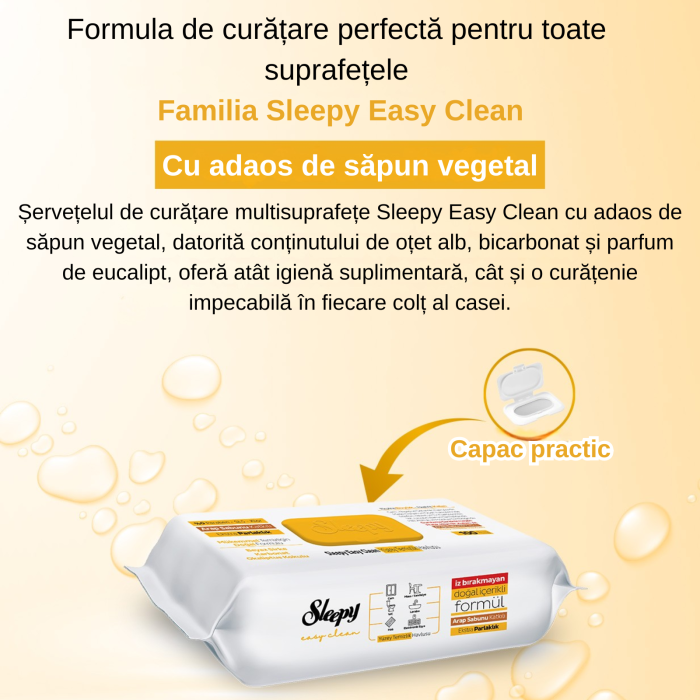 Șervețele umede multisuprafețe Sleepy Easy Clean Herbal Soap 100 buc, fără parabeni și clor [6]